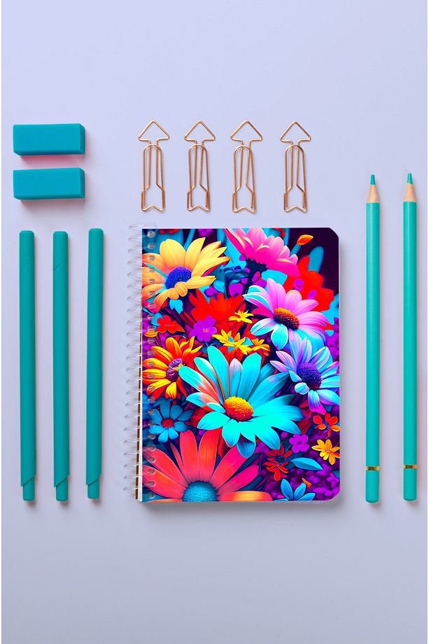 Çiçek Desenli Ahşap Mdf Kapaklı 80 Yaprak KAreli 10x14 Vip Modelist Defter 80gr/m2 K-A606 - 5