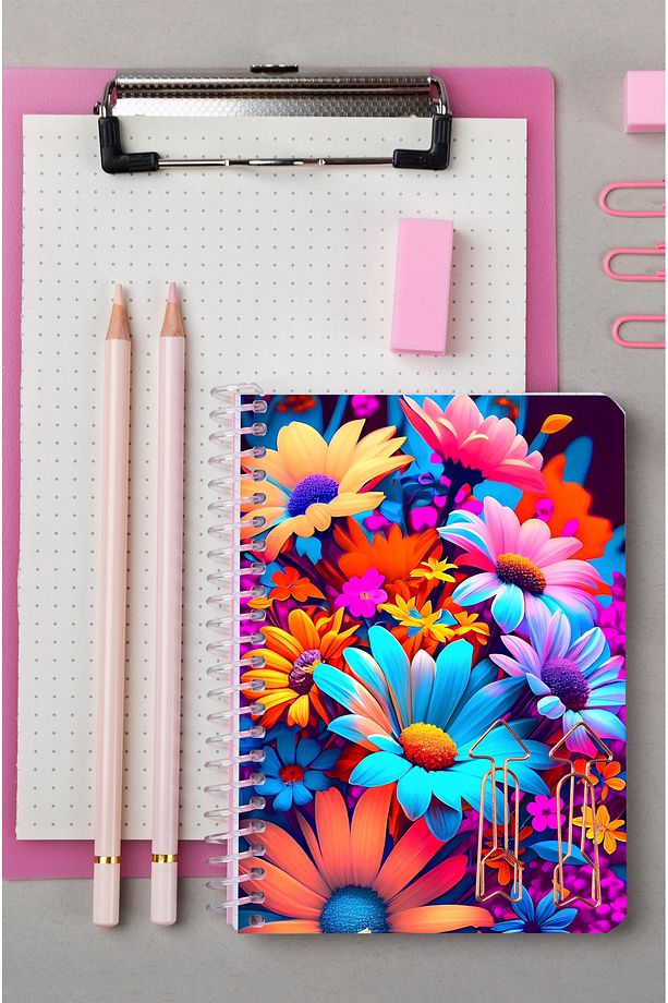 Çiçek Desenli Ahşap Mdf Kapaklı 80 Yaprak KAreli 10x14 Vip Modelist Defter 80gr/m2 K-A606 - 3