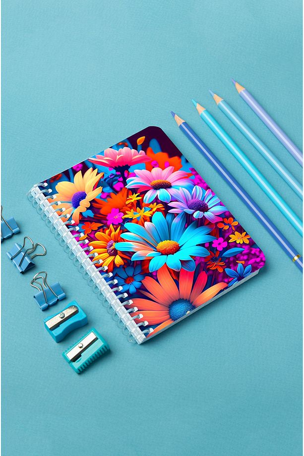Çiçek Desenli Ahşap Mdf Kapaklı 80 Yaprak KAreli 10x14 Vip Modelist Defter 80gr/m2 K-A606 - 2