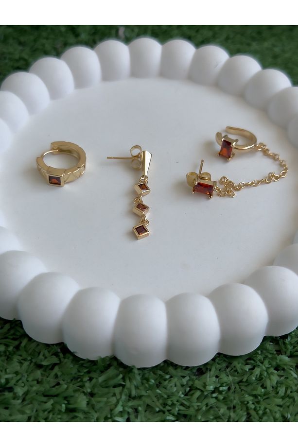 KIKIRDAKLI MODEL ÜÇLÜ SET ÇELİK KÜPE - 2