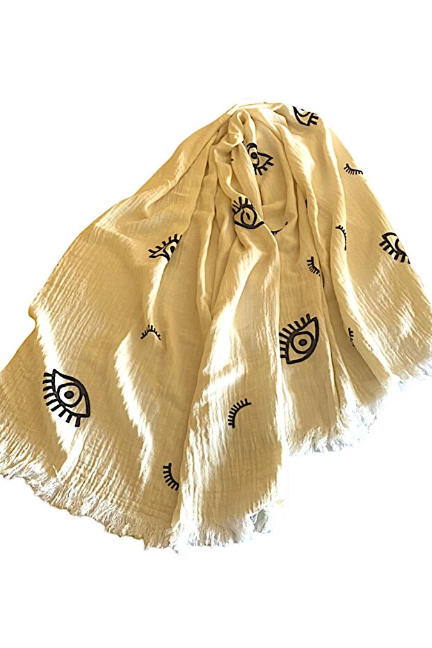 Women's Eye Patterned Cotton Muslin Fabric Beach Towel Sea Towel Peshtemal