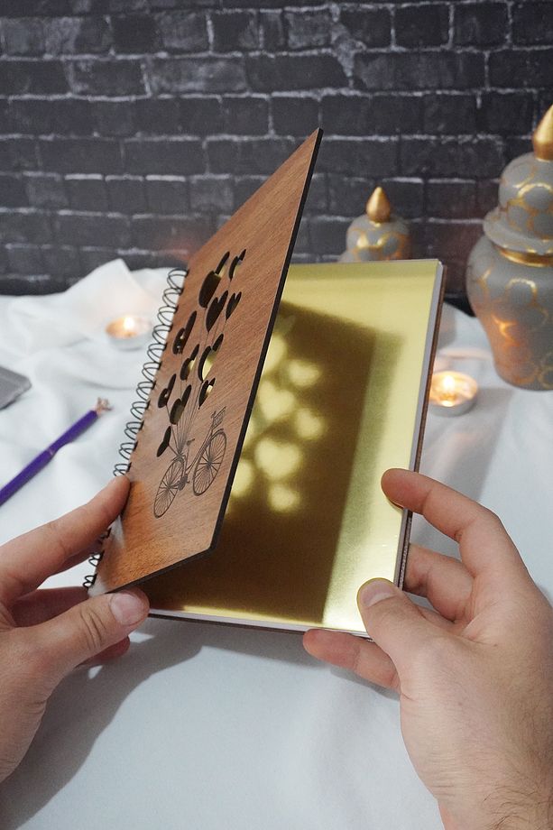 A5 Spiralli Balonlu Bisiklet Ahşap Defter - Günlük - Çizgisiz Defter-a5 Notebook-hediyelik - 2