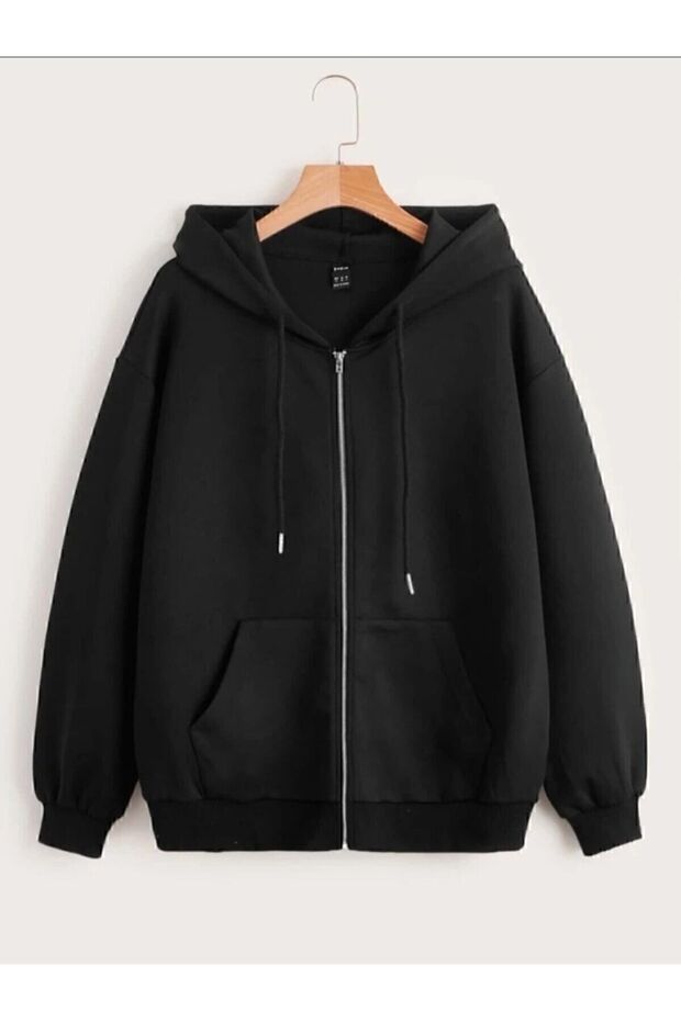 Pink Sky Siyah Kadın Fermuarlı Sweat Hırka