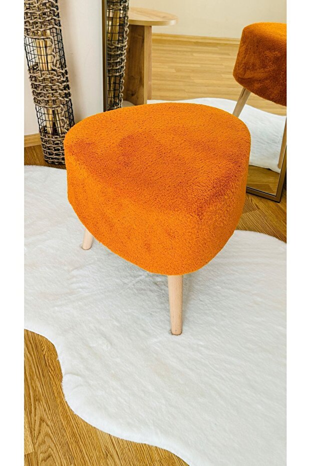 Bohem Tarz Teddy Kumaş Üçgen Puf, Makyaj Taburesi, Bench, Tarçın - 4