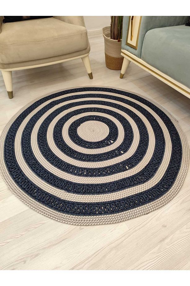 jüt Hasır görünümlü Desenli Modern El Örgüsü Daire Halı Kilim - 6