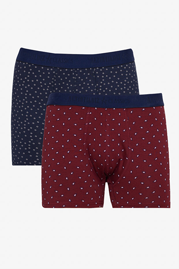 Men's Navy Blue-claret Red 2-piece Patterned Boxer Set