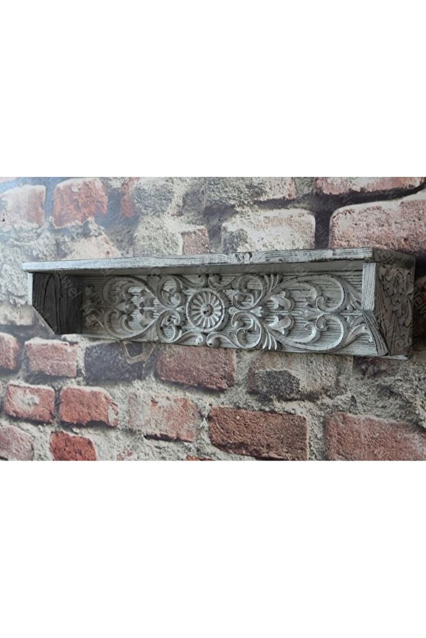 Vintage Doa Eskitme Beyaz Ahşap Raf - 1