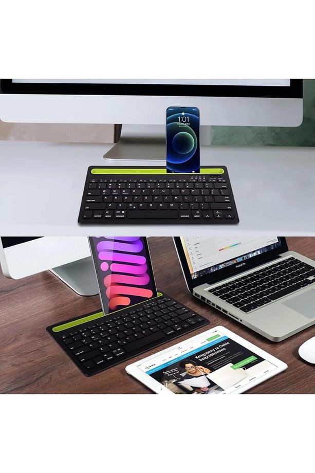 Apple iPad Pro 3. Nesil 12.9" Uyumlu Kablosuz Bluetooth Şarj Edilebilir Tablet Telefon Standlı Klavy - 2