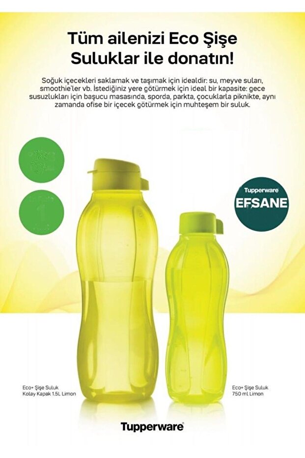 Eco Şişe Sarı Vidalı kapak 750ml ve Kolay Kapak 1.5 lt Matara Suluk 2 li set - 5
