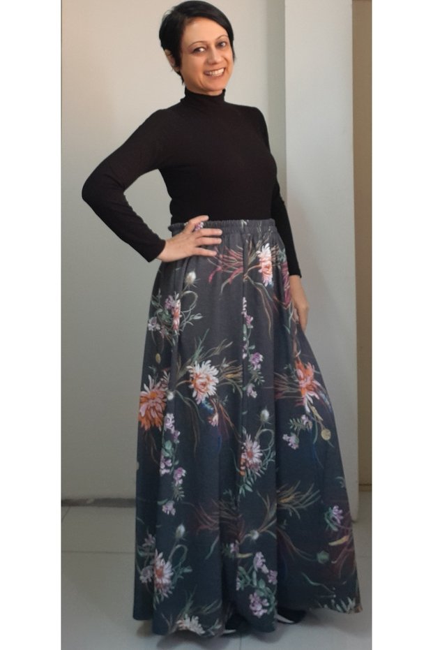 Smoked floral patterned all-season wearable 6-piece steel knitted skirt