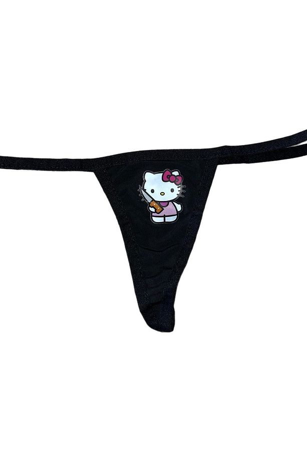 Bıçaklı Siyah Hello Kitty T-String Model Tanga - 2