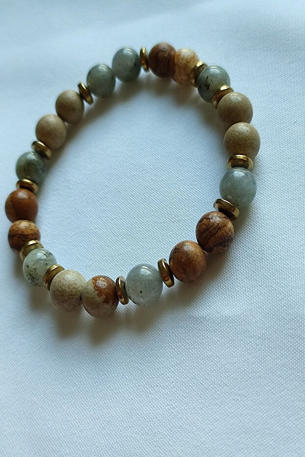 Certified Labradorite, Jasper, Hematite Natural Stone Bracelet