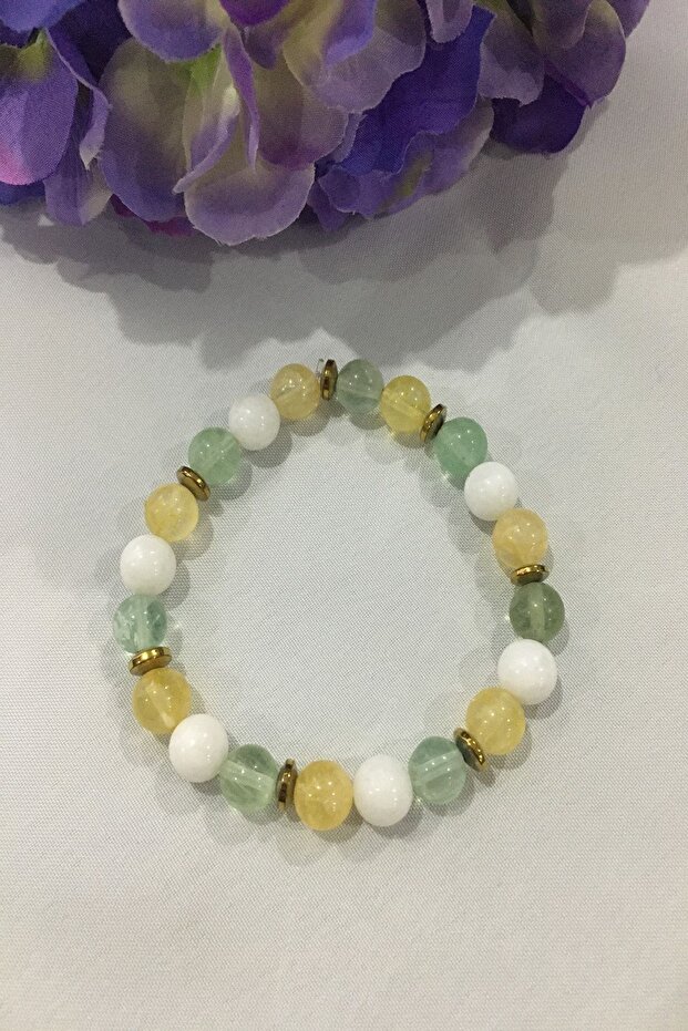 Certified Moonstone, citrine, fluorite, hematite Natural Stone Bracelet