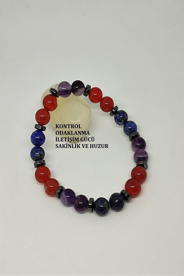 Certified Lapis Lazuli, Amethyst, Agate, and Hematite Natural Stone Bracelet