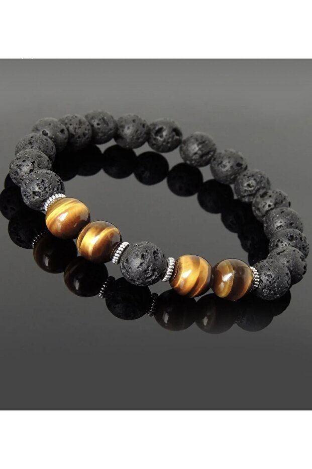 Natural Stone Tiger Eye Lava Stone Bracelet