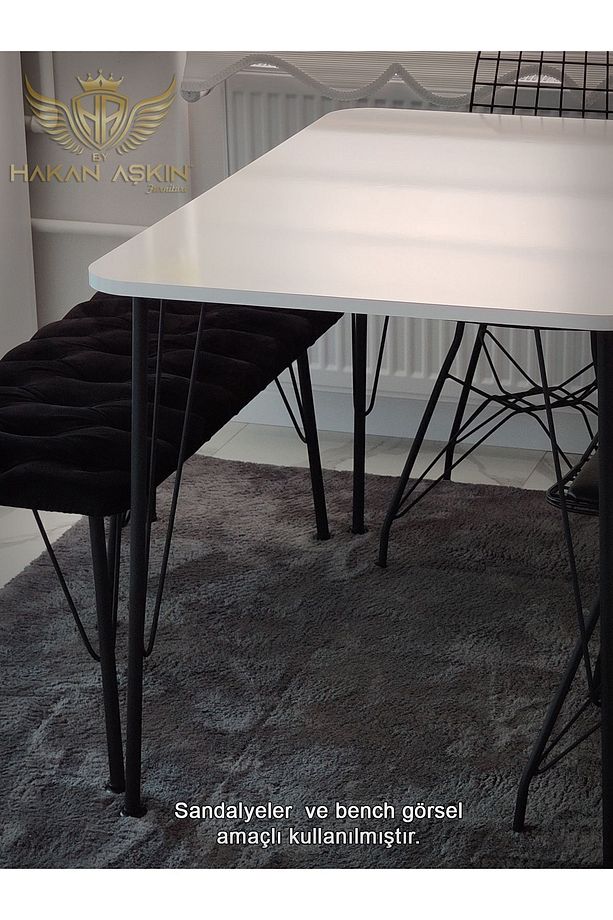 Siyah Ayaklı 70x110 Cm White Eclipse 2024 Mutfak Masası Çalışma Masası Bilgisayar Masası - 4