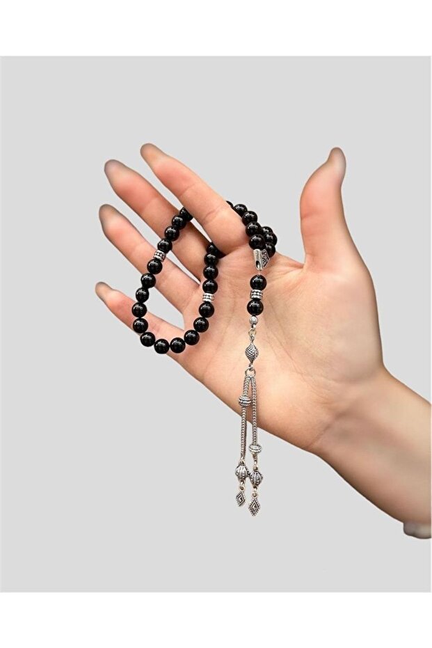 8 Mm Globe Cut Onyx Natural Stone Rosary