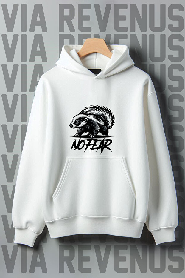 No Fear Printed Honey Badger - Kangaroo Pocket, 3 Thread Raster Oversize Hooded Sweatshirt