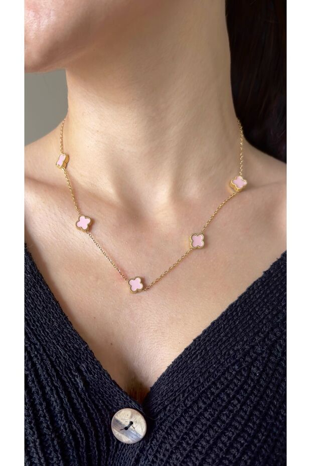 - Mini Pembe Yoncalı Çelik Kolye - 7