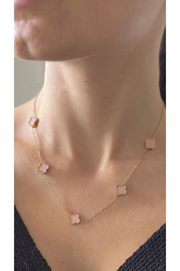 - Mini Pembe Yoncalı Çelik Kolye - 3