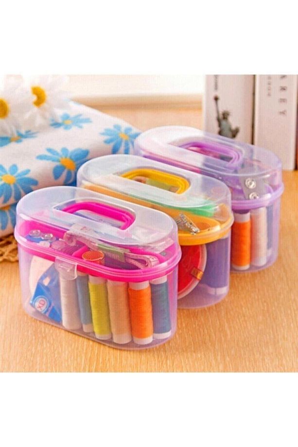 Mini Dikiş Seti Kutusu Iplik Iğne Düğme Makas Mezura Takımı Seti Özel Dikiş Kutusu - 1