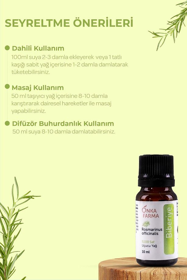 Onka Farma Biberiye Yağı - %100 Saf Biberiye Uçucu Yağı - 10 ml - 5