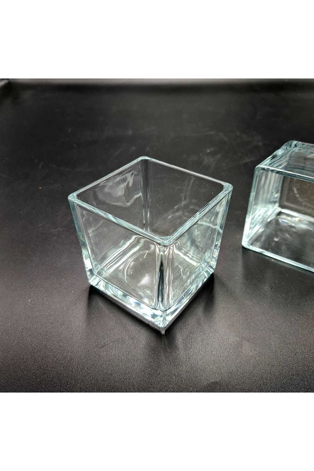Cam Düz Masa Üstü Kare Vazo, Kare Saksı 10x10 Cm - 4
