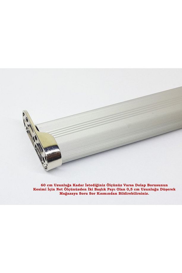Gardırop Elbise Askı Borusu Alüminyum Dolap Borusu Oval 1 Adet 60 Cm Ve 2 Adet Boru Başlığı - 2