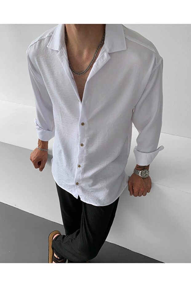Long Sleeve Viscose Shirt - Comfortable White Fit