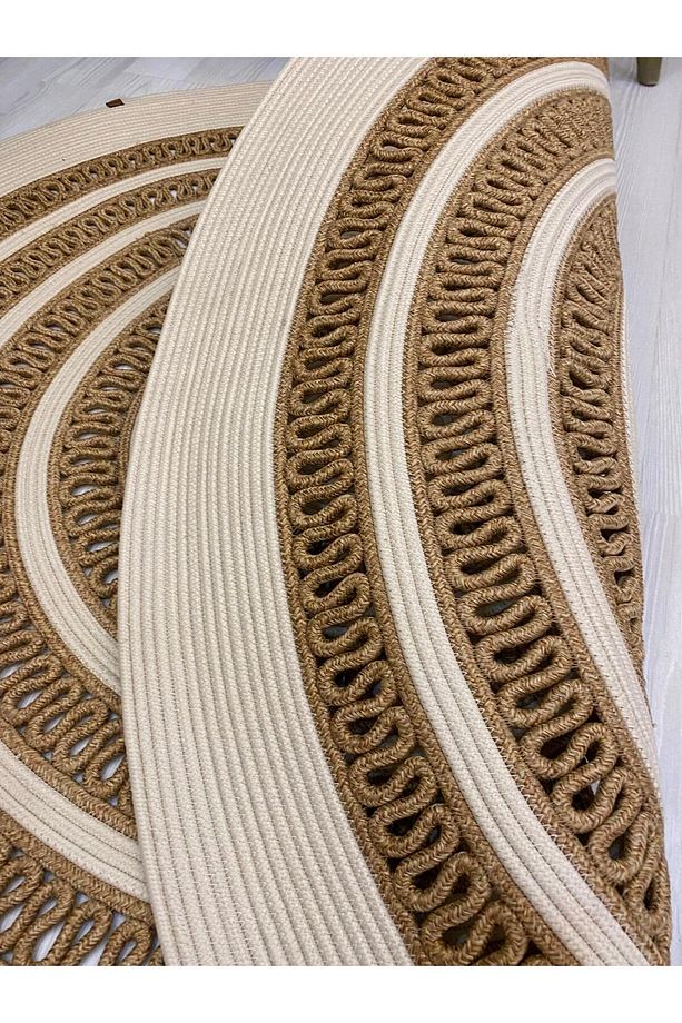 jüt Hasır görünümlü Desenli Modern El Örgüsü daire Halı Kilim - 7