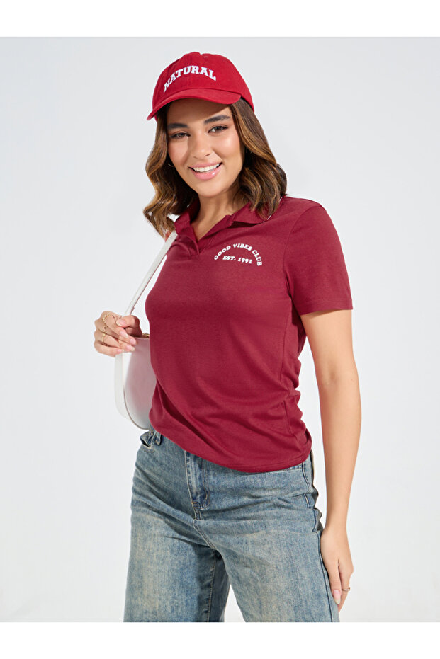Regular Fit Slogan Print Polo T-Shirt