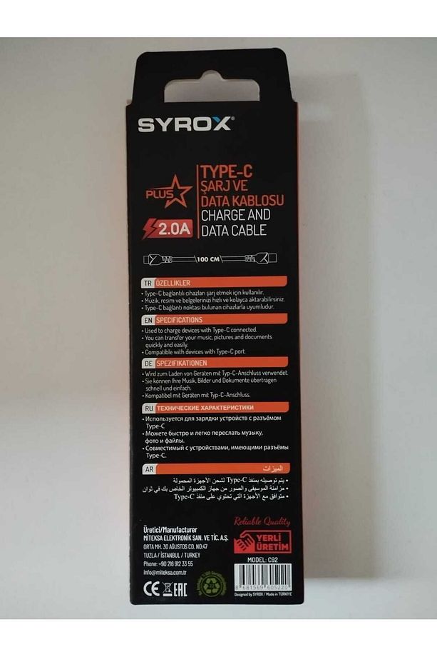 Şarj Kablosu Syrox C92 Type-C Girişli 2.0A Hızlı Şarj ve Data Kablosu - 2