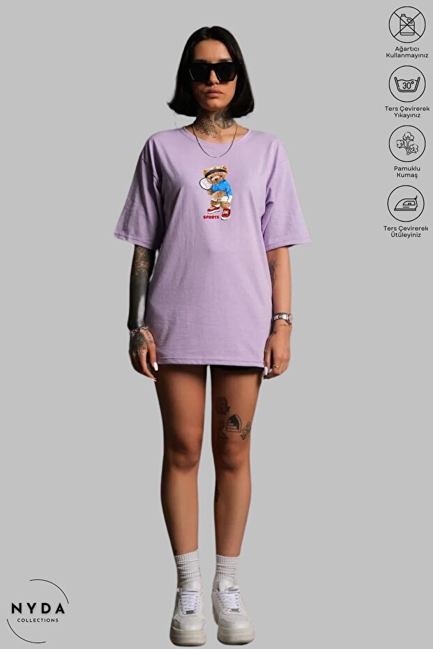 Unisex Crew Neck Athletic Teddy Printed Cotton Oversized Short Sleeve T-Shirt