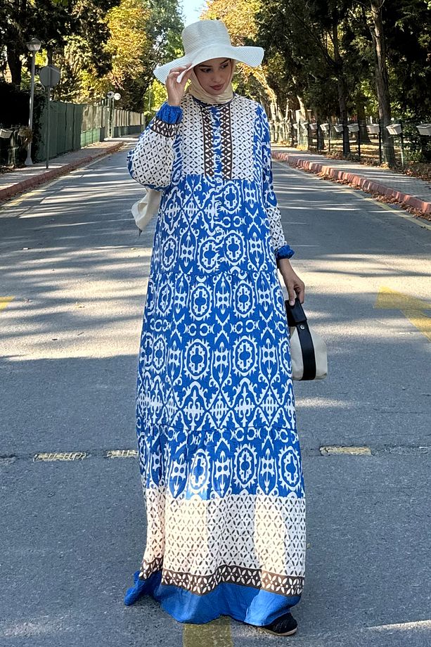 Kadın Mavi Oversize Yazlık Viskon Elbise - 4
