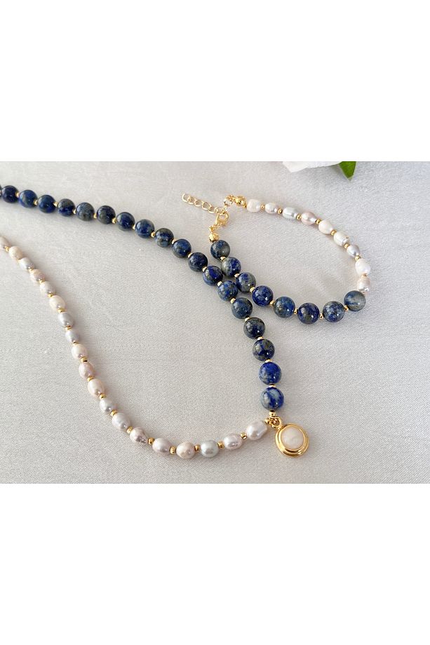 Sertifikalı Gerçek Inci Lapis Lazuli  bileklik set, Inci Ve Lapis Taşlı set, Gerçek Inci - 5