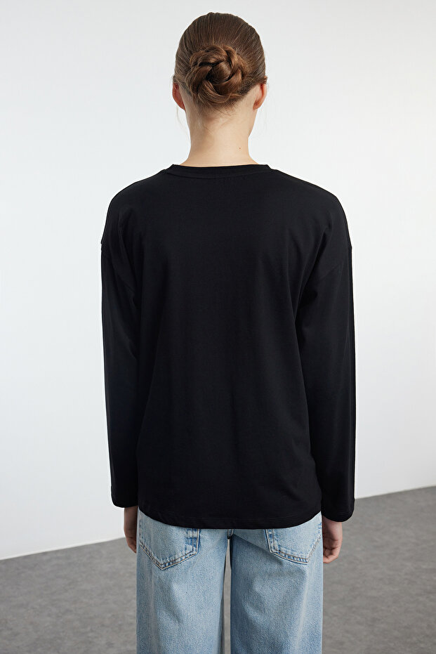 Siyah-Beyaz 2'li Paket %100 Süprem Oversize/Geniş Kesim Örme T-Shirt TWOAW25TS00004 - 3