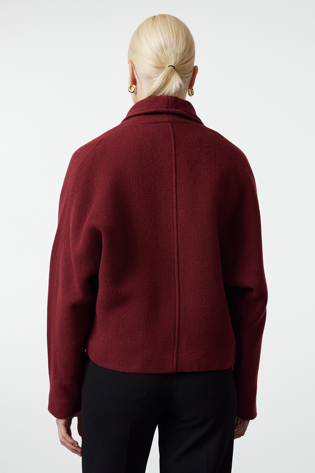 Bordo Oversize Yünlü Kısa Ceket Kaban TWOAW25KB00047 - 2