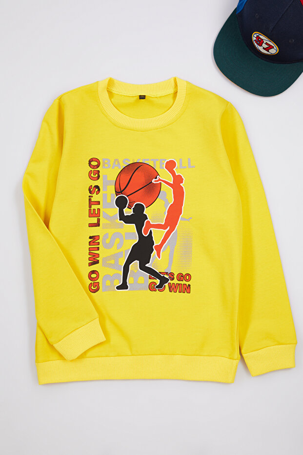 Yellow Boy's Slogan Cotton Knitted Sweatshirt Tkdaw25Sw00026