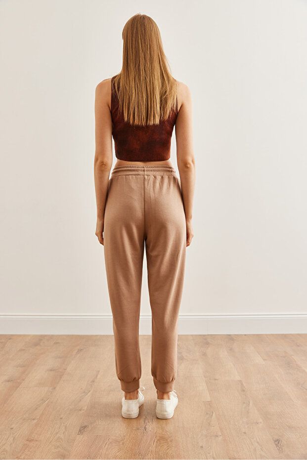 Kadın Bej Beli Lastikli Modal Tuşeli Jogging Eşofman Altı EŞF-00000072 - 5