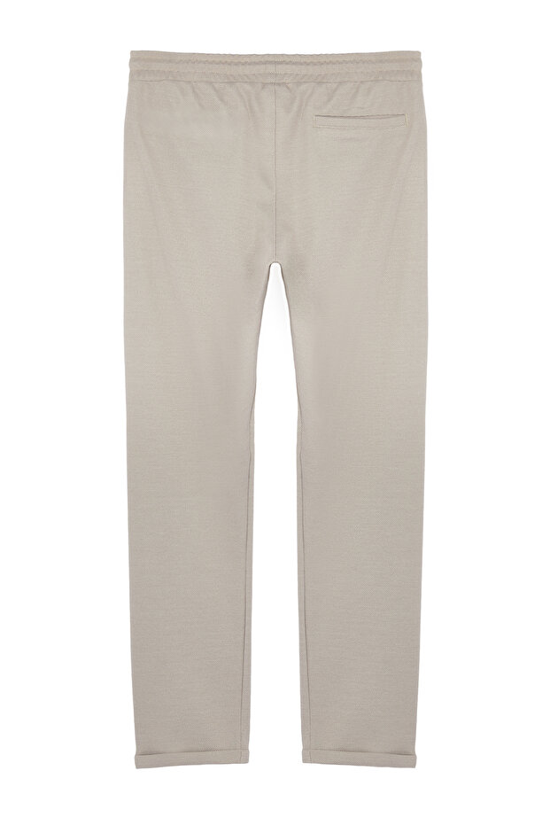 Bej Regular Fit Örme Esnek Rahat Beli Bağlamalı Lastikli Duble Paça Kumaş Pantolon TMNAW25PL00002 - 8