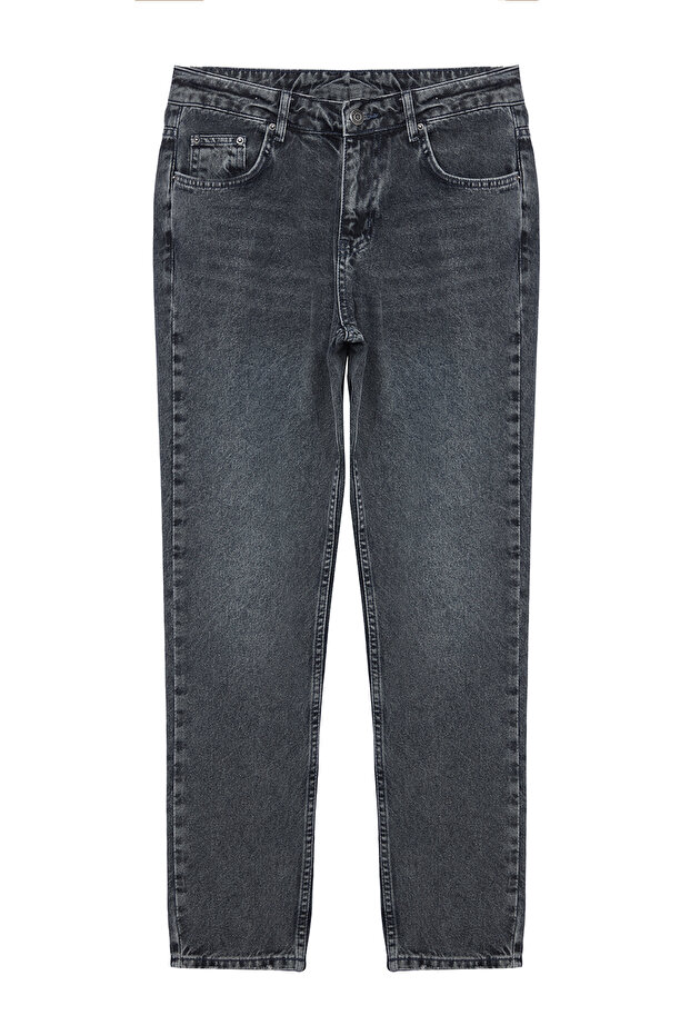 Koyu Lacivert %100 Pamuk Relax Fit Boyfriend Jeans Kot Pantolon TMNAW23JE00043 - 6
