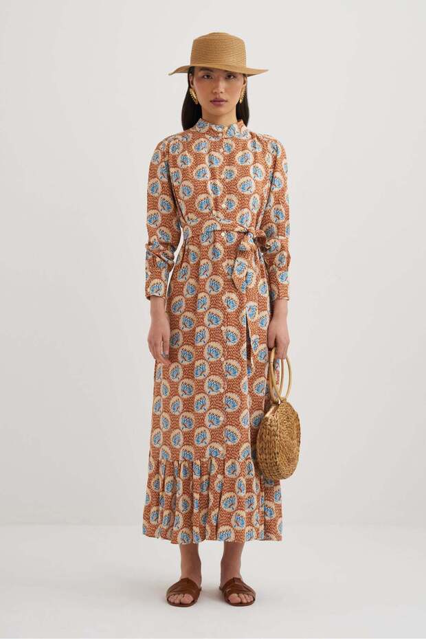 Rochie maxi cu curea cu model de damă - 5