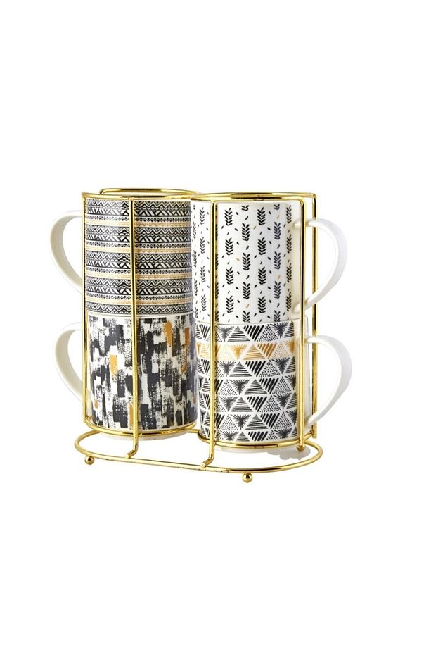 Nigrum 5 Parça Standlı Porselen Kupa/Mug Seti 4x320 ml - 5