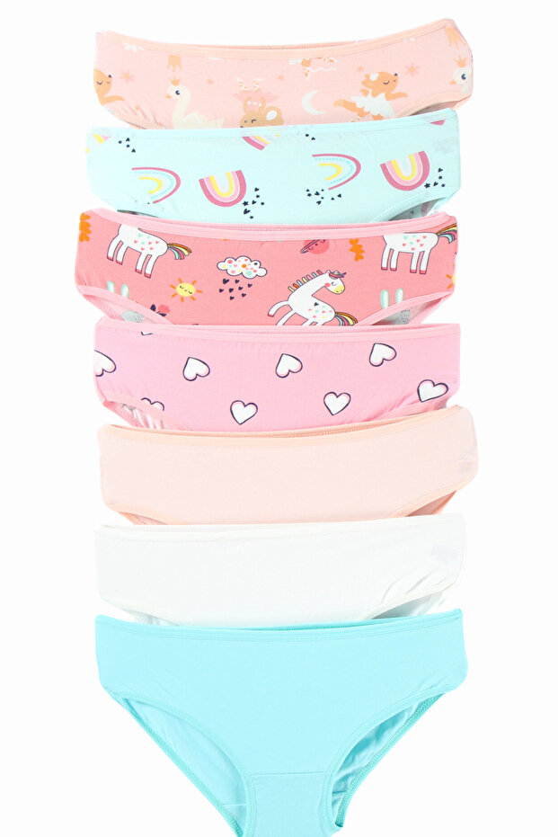 Girl's Cotton Printed Patterned Cotton 7-Pack Slip Panties