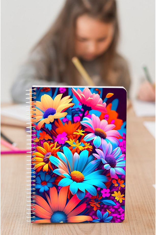 Çiçek Desenli Ahşap Mdf Kapaklı 80 Yaprak KAreli 10x14 Vip Modelist Defter 80gr/m2 K-A606 - 7