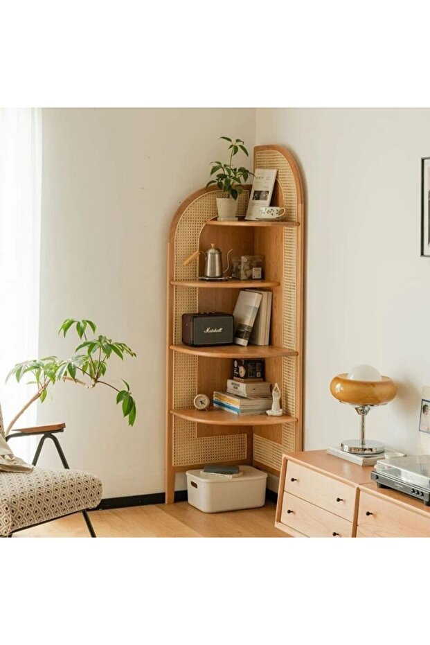 Masif Ahşaptan, Rattan köşe kitaplık - 1