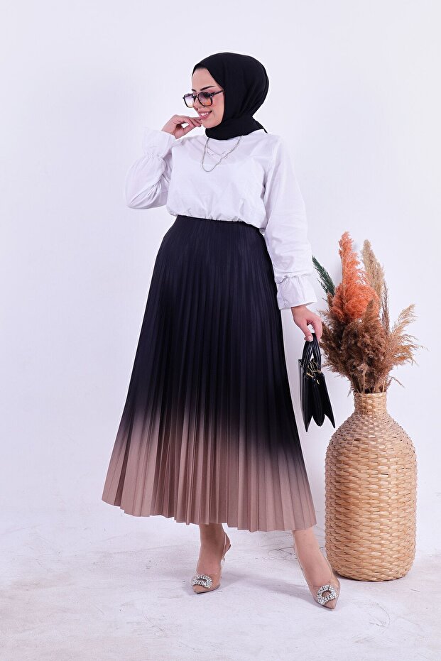 Piliseli Flared Patterned Summer Mink Color Gradient Skirt (Length 90 cm)