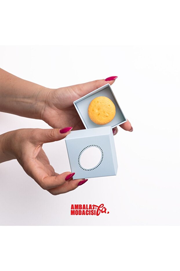 Makaron Kutusu ( 10 Adet ) Macarone Box Adet Gözlü Mavi ( 6,5x6,5x5 Cm ) - 1