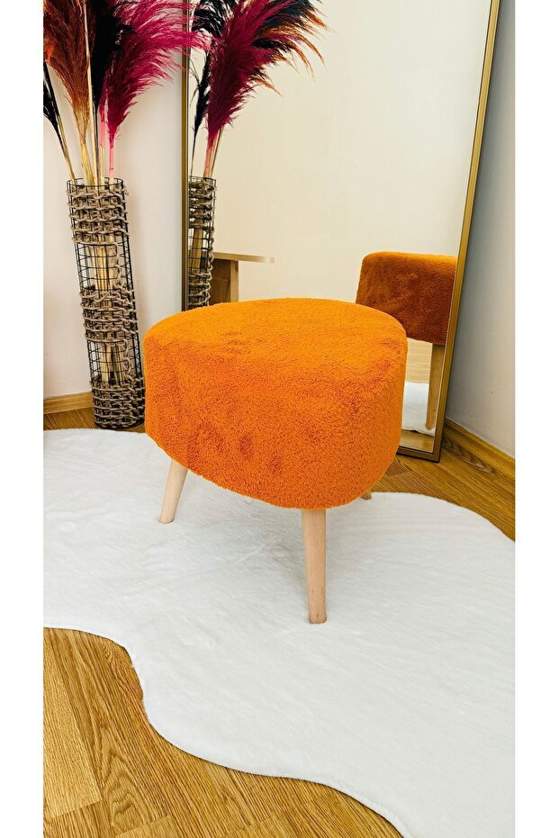 Bohem Tarz Teddy Kumaş Üçgen Puf, Makyaj Taburesi, Bench, Tarçın - 3