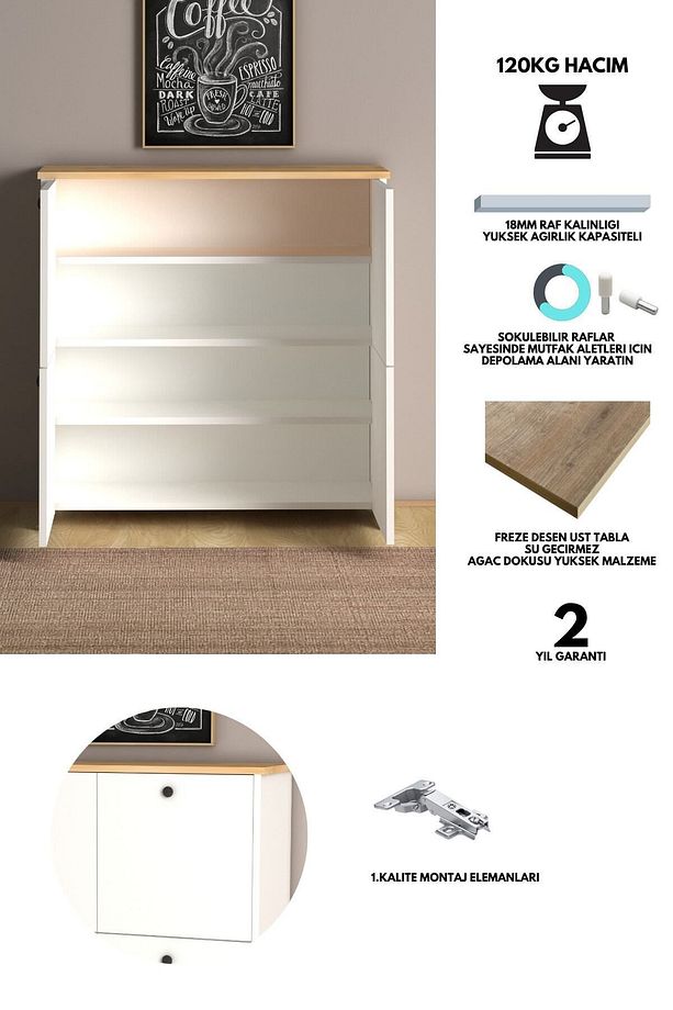 Cube Çok Amaçlı Dolap Country Mutfak, Banyo, Balkon, Kiler, 4 Raflı Dolap - 6